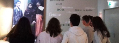 Elèves examinant un panneau d'exposition
