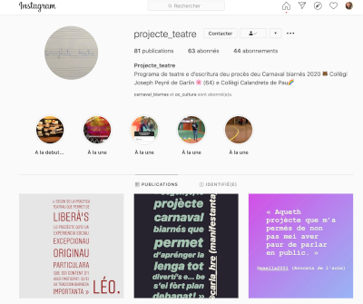Aperçu du compte Instagram créé pour le projet Procès de Carnaval